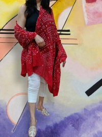 Beautiful Handloom Hand Made Tie And Die Pure Cotton Bandhani Dupatta  - Red, 2.20