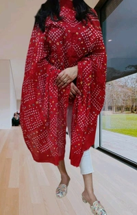 Beautiful Handloom Hand Made Tie And Die Pure Cotton Bandhani Dupatta  - Red, 2.20