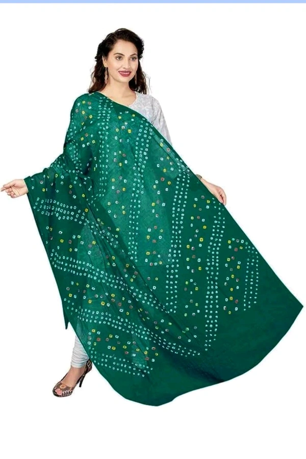 Beautiful Handloom Hand Made Tie And Dye Traditional Pure Cotton Bandhani Dupatta  - bottle green, 2.20