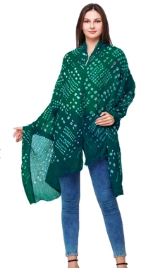 Beautiful Handloom Hand Made Tie And Dye Traditional Pure Cotton Bandhani Dupatta  - bottle green, 2.20