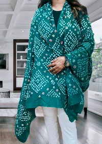 Beautiful Handloom Hand Made Tie And Dye Traditional Pure Cotton Bandhani Dupatta  - bottle green, 2.20