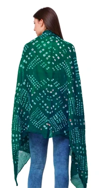 Beautiful Handloom Hand Made Tie And Dye Traditional Pure Cotton Bandhani Dupatta  - bottle green, 2.20
