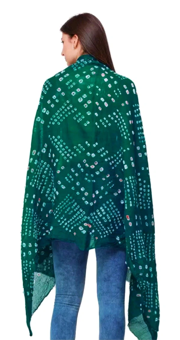 Beautiful Handloom Hand Made Tie And Dye Traditional Pure Cotton Bandhani Dupatta  - bottle green, 2.20