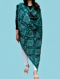Beautiful Handloom Hand Made Tie And Dye Traditional Pure Cotton Bandhani Dupatta  - bottle green, 2.20