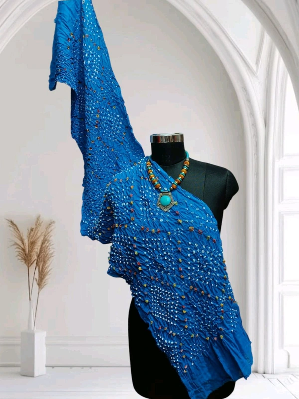 Beautiful Handloom Hand Made Tie And Dye Pure Cotton Bandhani Dupatta  - Azure Radiance, 2.20