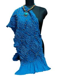 Beautiful Handloom Hand Made Tie And Dye Pure Cotton Bandhani Dupatta  - Azure Radiance, 2.20