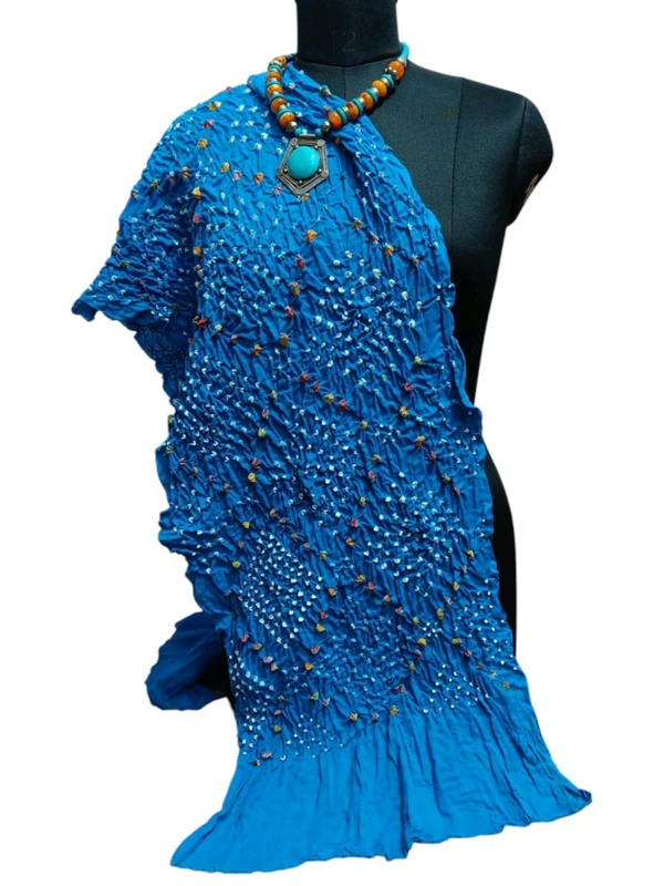 Beautiful Handloom Hand Made Tie And Dye Pure Cotton Bandhani Dupatta  - Azure Radiance, 2.20