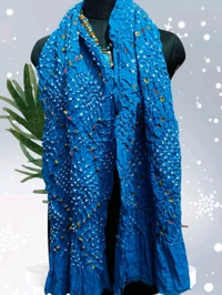 Beautiful Handloom Hand Made Tie And Dye Pure Cotton Bandhani Dupatta  - Azure Radiance, 2.20