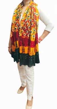 Elegant Hand Made Batik Pure Cotton Tie And Dye Bandhani Dupatta  - Amber, 2.20