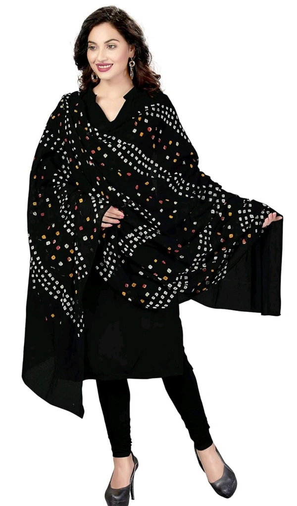 Beautiful Hand Made Tie And Dye Handloom Pure Cotton Bandhani Dupatta  - Black, 2.20