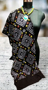 Beautiful Hand Made Tie And Dye Handloom Pure Cotton Bandhani Dupatta  - Black, 2.20