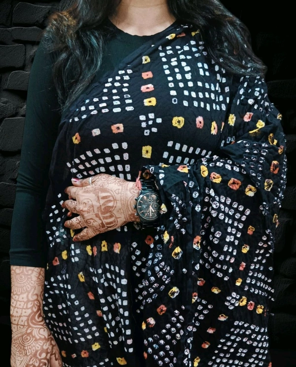 Beautiful Hand Made Tie And Dye Handloom Pure Cotton Bandhani Dupatta  - Black, 2.20