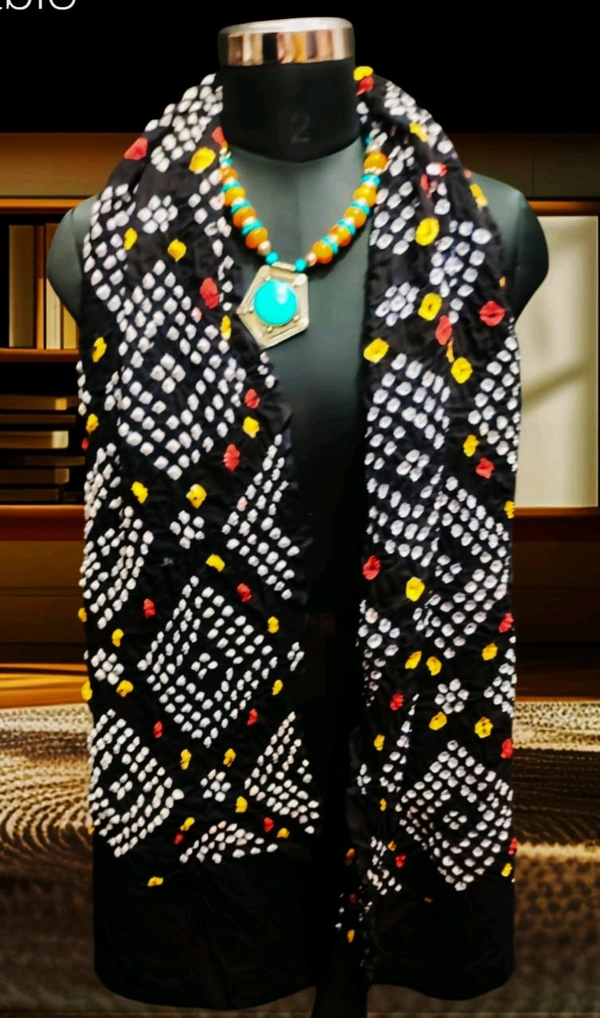 Beautiful Hand Made Tie And Dye Handloom Pure Cotton Bandhani Dupatta  - Black, 2.20