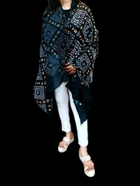 Beautiful Hand Made Tie And Dye Handloom Pure Cotton Bandhani Dupatta  - Black, 2.20