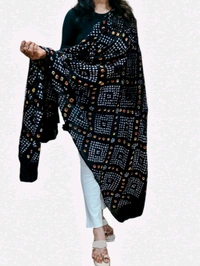 Beautiful Hand Made Tie And Dye Handloom Pure Cotton Bandhani Dupatta  - Black, 2.20