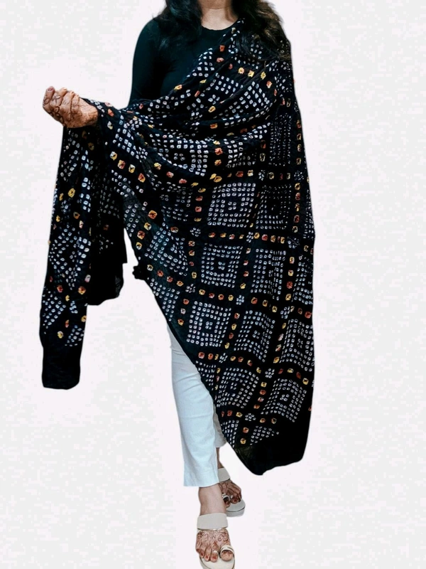 Beautiful Hand Made Tie And Dye Handloom Pure Cotton Bandhani Dupatta  - Black, 2.20