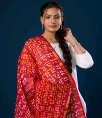 Bandhani Women's Original Bandhej Gharchola Silk Dupatta With Chex And Lagdi Pallu(2.30 + Meter) - Guardsman Red, 2.5