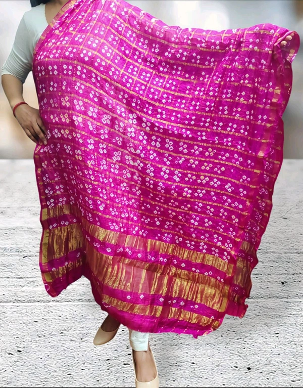 Bandhani Women's Original Bandhej Gharchola Silk Dupatta With Chex And Lagdi Pallu(2.30 + Meter) - Hollywood Cerise, 2.5