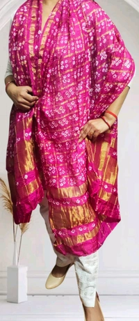 Bandhani Women's Original Bandhej Gharchola Silk Dupatta With Chex And Lagdi Pallu(2.30 + Meter) - Hollywood Cerise, 2.5