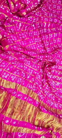 Bandhani Women's Original Bandhej Gharchola Silk Dupatta With Chex And Lagdi Pallu(2.30 + Meter) - Hollywood Cerise, 2.5