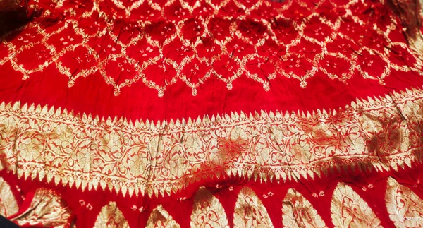 Ethnic Banarasi Pure Georgette Handloom Hand Made Traditional Zari Work Bandhani Dupatta  - Guardsman Red, 2.5