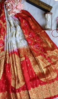 Ethnic White And Red Ghatchola Silk Banarasi Zari Dupatta