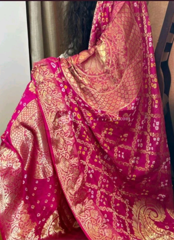 Ethnic Tie And Dye Traditional Rani Pink Banarasi Bandhej Gharchola Soft Silk Dupatta - Hollywood Cerise, 2.5