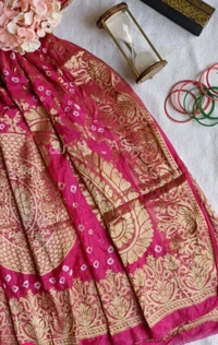 Ethnic Tie And Dye Traditional Rani Pink Banarasi Bandhej Gharchola Soft Silk Dupatta - Hollywood Cerise, 2.5