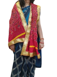 Ethnic Pure Cotton Four Side Lace Bandhani Chunri For Pooja And Wedding  - Red