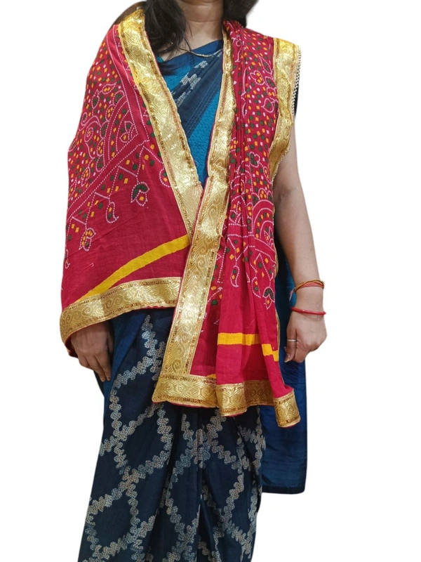 Ethnic Pure Cotton Four Side Lace Bandhani Chunri For Pooja And Wedding  - Red