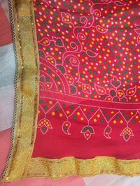 Ethnic Pure Cotton Four Side Lace Bandhani Chunri For Pooja And Wedding  - Red