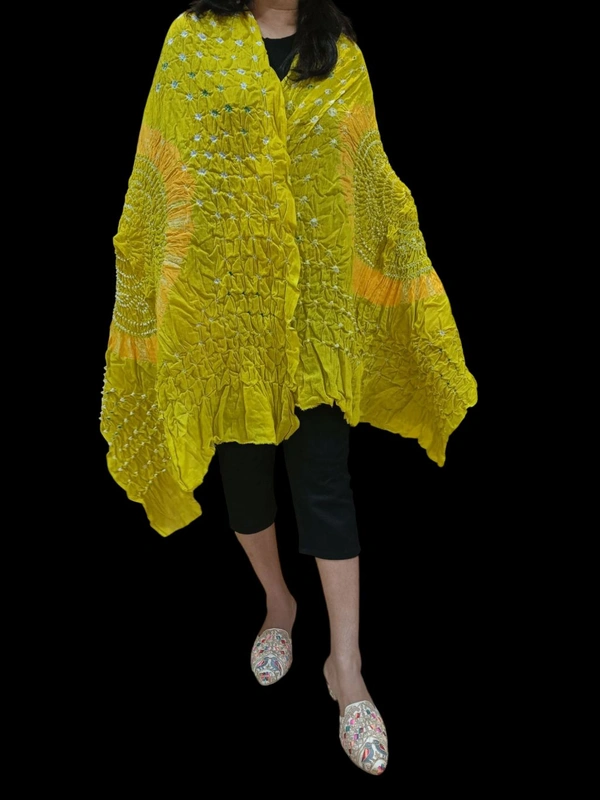 Handloom Hand Made Tie And Dye Bandhni Dupatta  - Golden Fizz