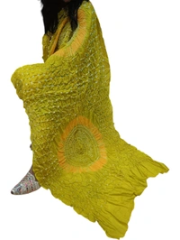 Handloom Hand Made Tie And Dye Bandhni Dupatta  - Golden Fizz