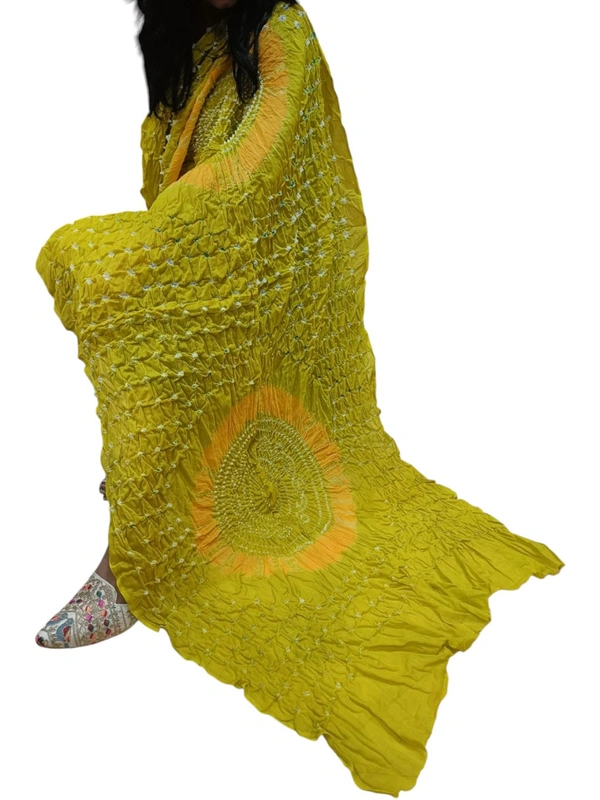 Handloom Hand Made Tie And Dye Bandhni Dupatta  - Golden Fizz