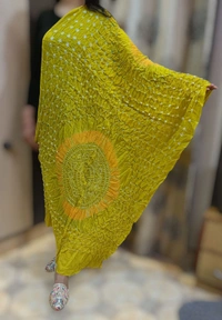 Handloom Hand Made Tie And Dye Bandhni Dupatta  - Golden Fizz