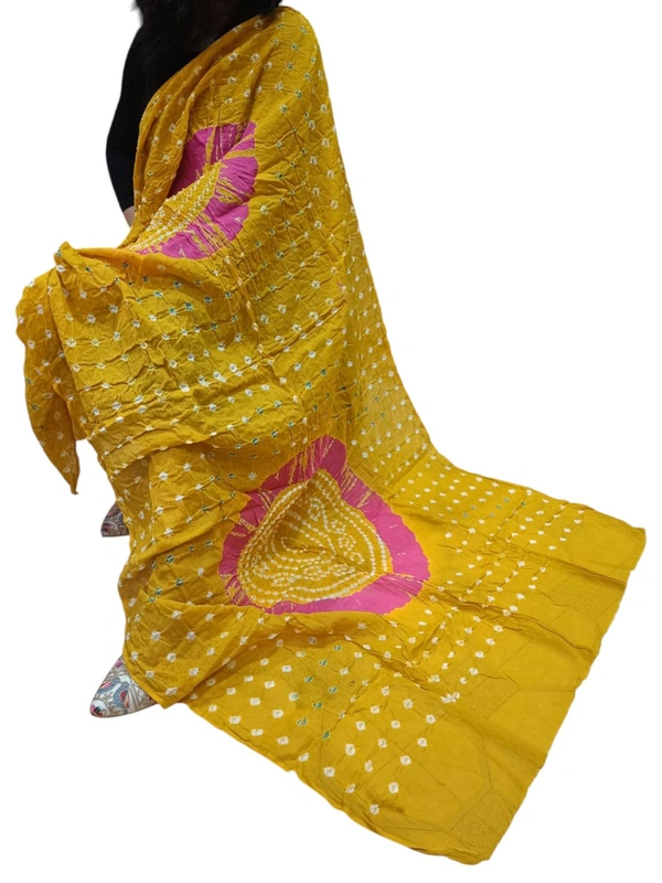 Handloom Hand Made Tie And Dye Bandhni Dupatta  - Web Orange