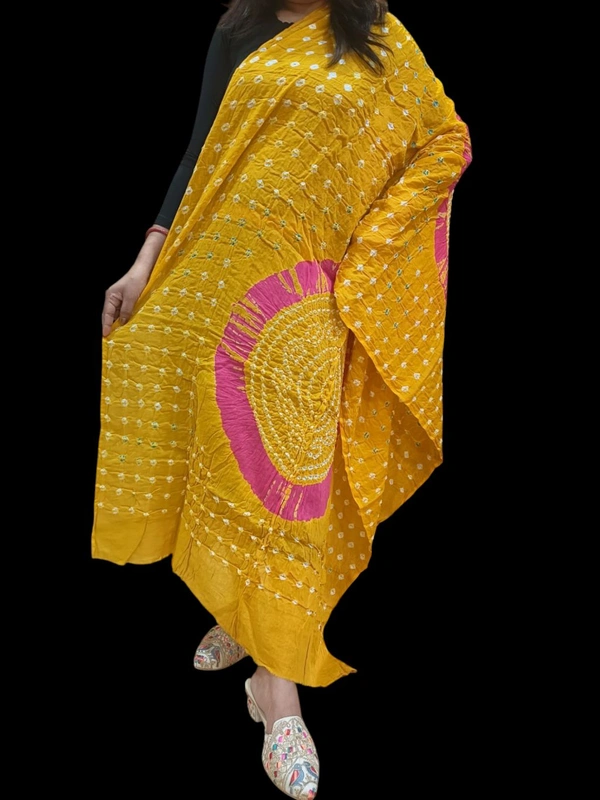 Handloom Hand Made Tie And Dye Bandhni Dupatta  - Web Orange
