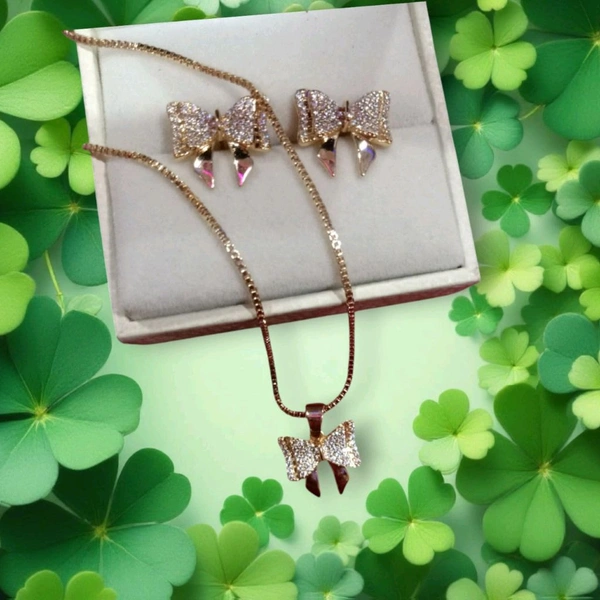 Elegance Anti Tarnish Gold Plated American Diamond Butterfly Pendal Set
