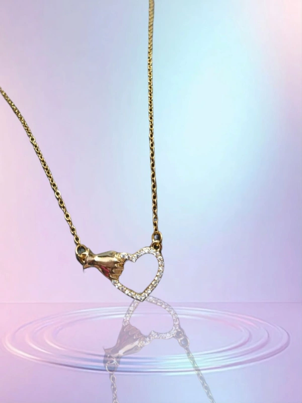 Hand Holding Heart Shape American Diamonds Necklace 