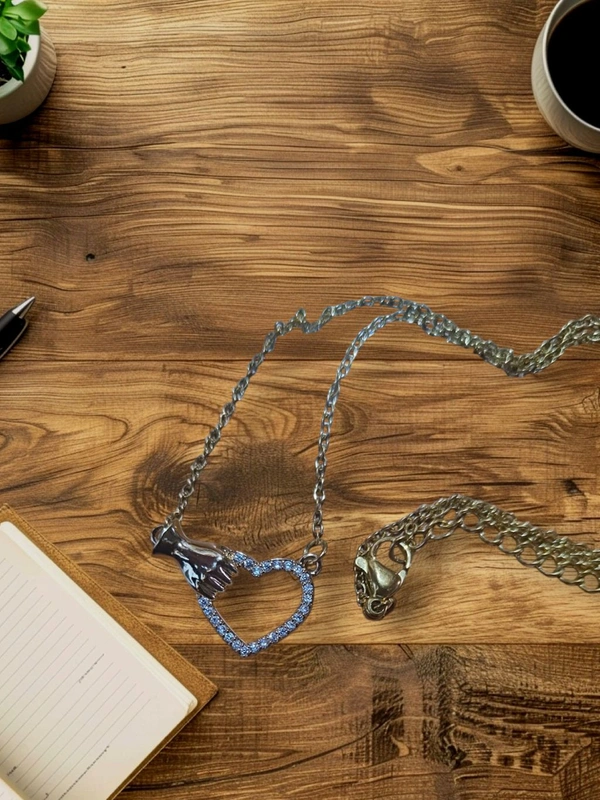 Hand Holding Heart Shape American Diamonds Necklace 