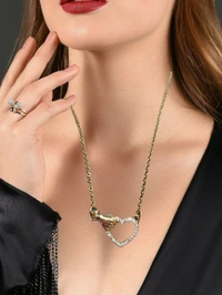 Hand Holding Heart Shape American Diamonds Necklace 