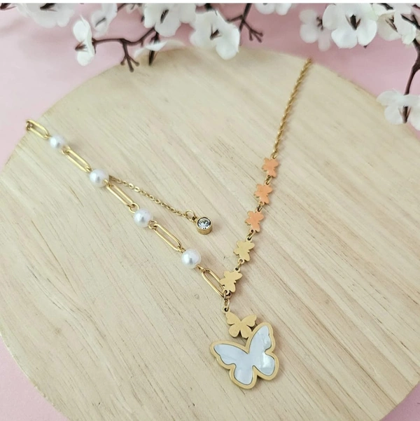 Anti Tarnish Micro Gold Plated Butterfly Pearl Necklace