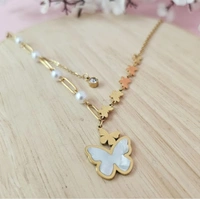 Anti Tarnish Micro Gold Plated Butterfly Pearl Necklace
