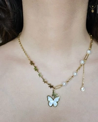 Anti Tarnish Micro Gold Plated Butterfly Pearl Necklace