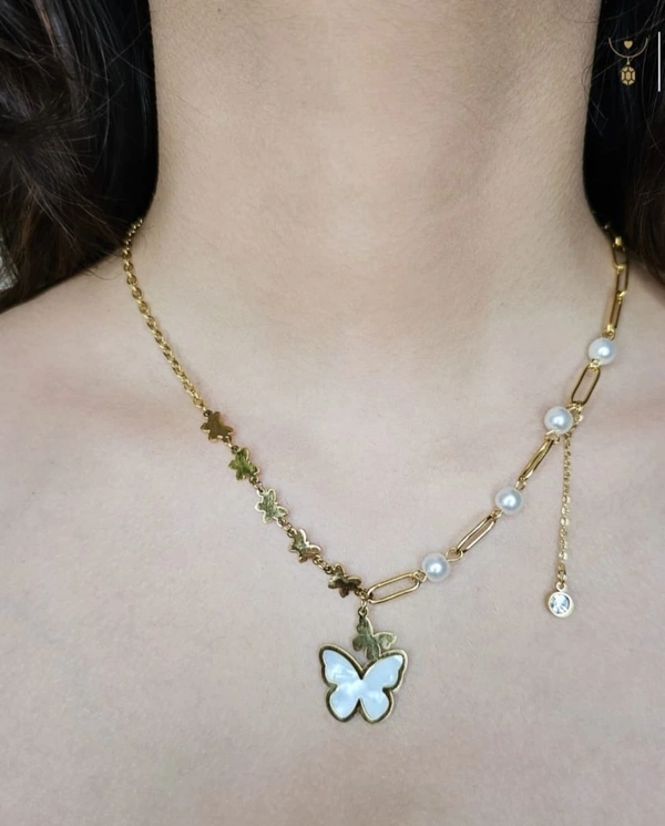 Anti Tarnish Micro Gold Plated Butterfly Pearl Necklace