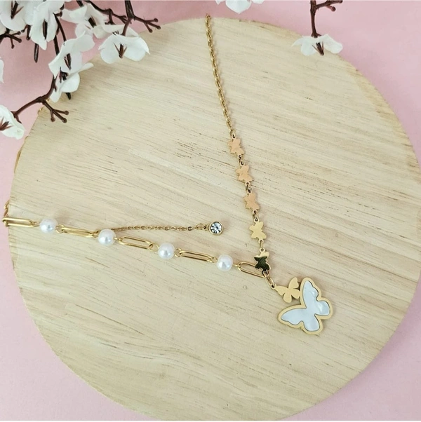 Anti Tarnish Micro Gold Plated Butterfly Pearl Necklace