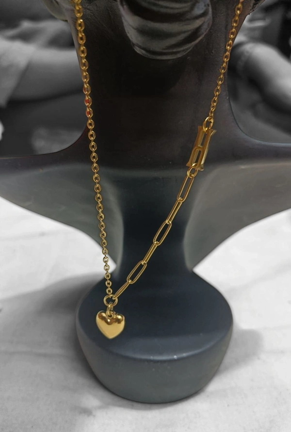Anti Tarnish "H" Letter Gold Plated Heart Pendant Necklace 