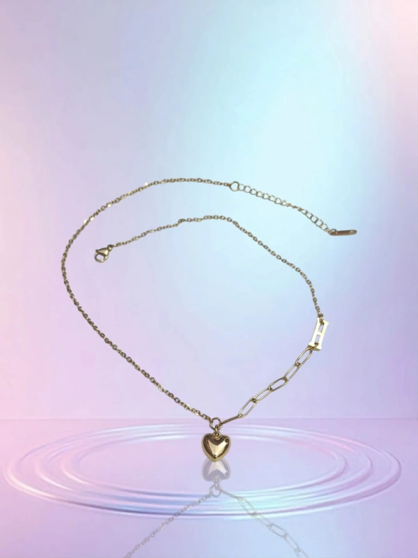 Anti Tarnish "H" Letter Gold Plated Heart Pendant Necklace 