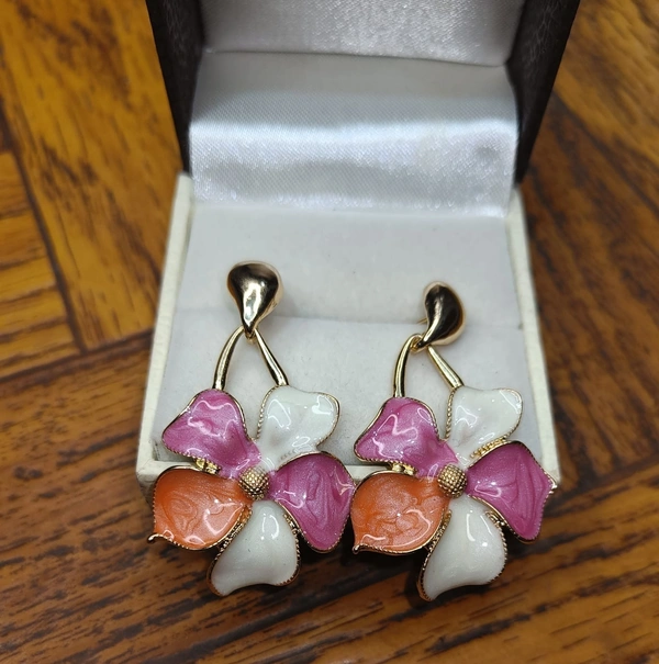 Gold Plated Coloured Flower Shape Earring  