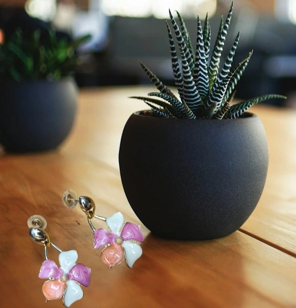 Gold Plated Coloured Flower Shape Earring  